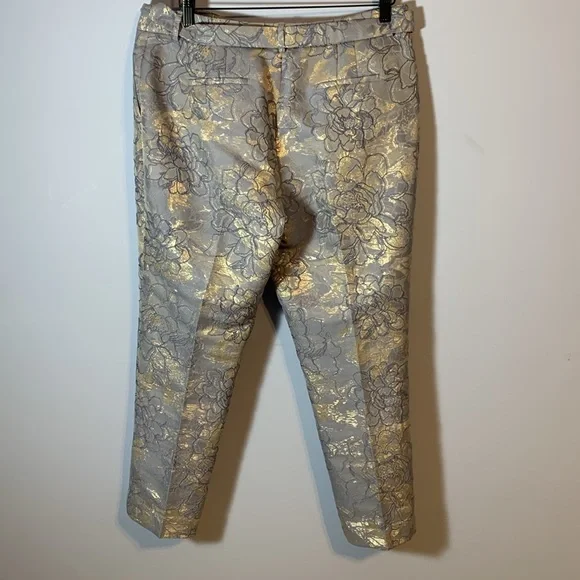 Tahari Arthur S Levine periwinkle Blue Gold silver metallic jacquard pants 10P - Picture 4 of 11